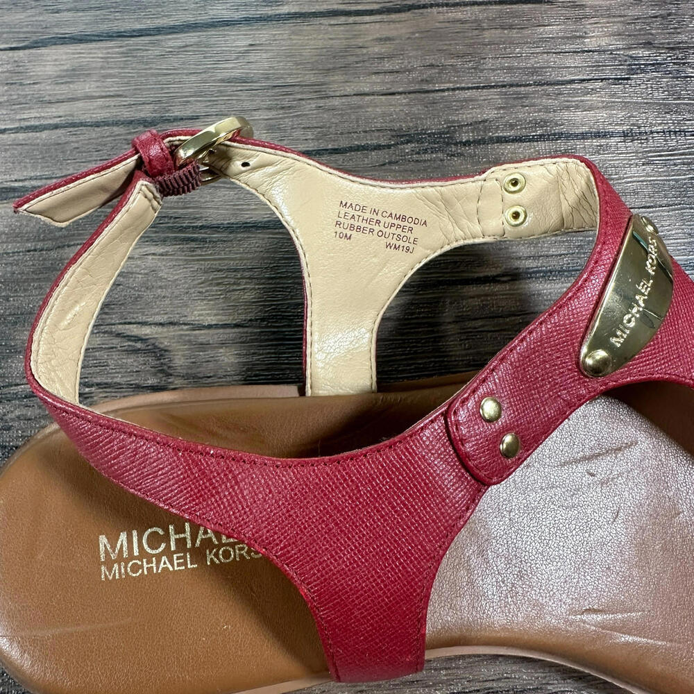 Michael Kors Plate Thong Sandals Women’s Size 10 Brown Leather Casual Summer - Picture 4 of 6